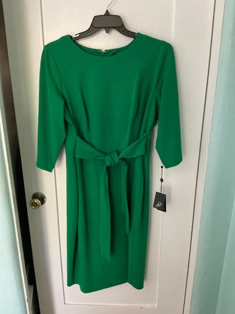 NWT Adrianna Papell 16W Emerald Green Tie Waist Sheath Dress - Picture 1 of 4